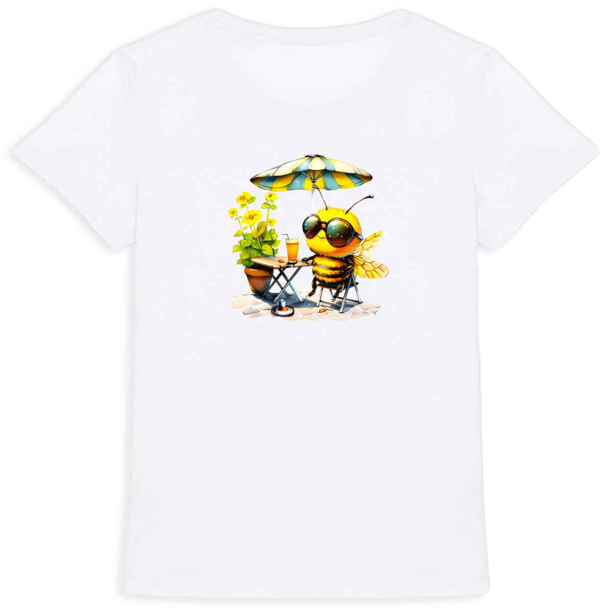 Chilling Bee at the Terrace Back T-shirt Femme à Col Rond