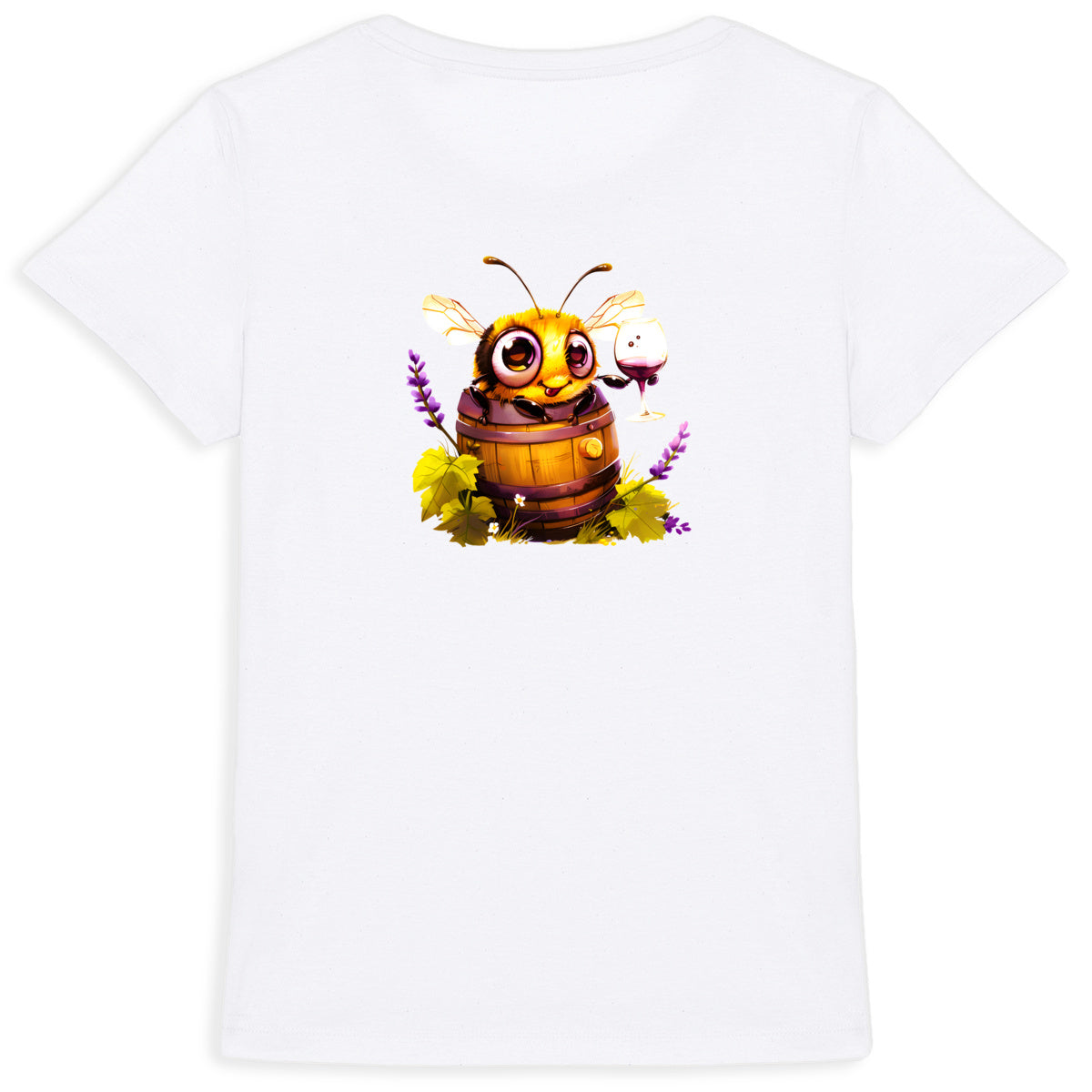 Bee Drinking Wine Back T-shirt Femme à Col Rond