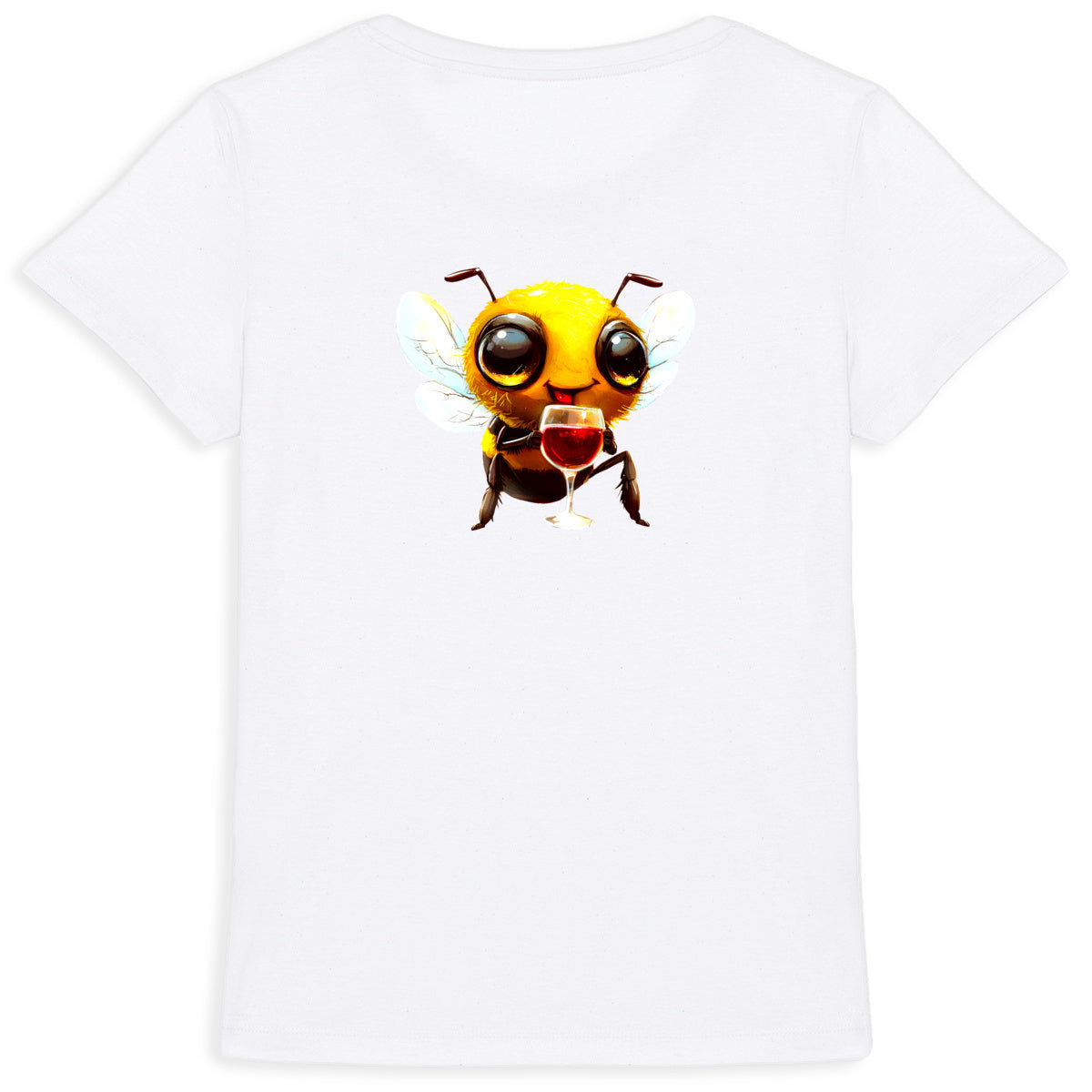 Bee Drinking Wine 1 Back T-shirt Femme à Col Rond