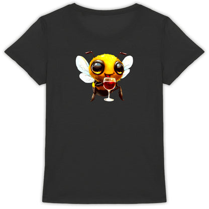 Bee Drinking Wine 1 Back T-shirt Femme à Col Rond