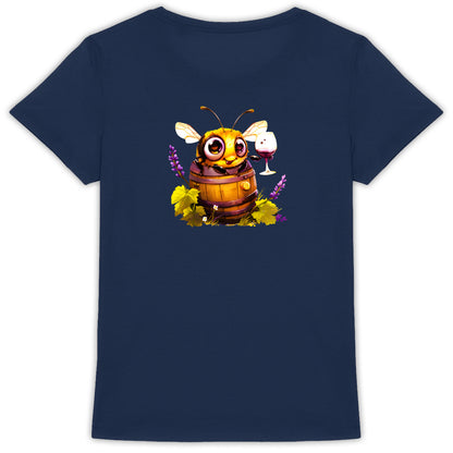 Bee Drinking Wine Back T-shirt Femme à Col Rond