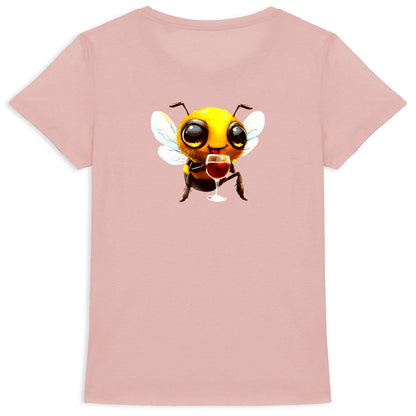 Bee Drinking Wine 1 Back T-shirt Femme à Col Rond