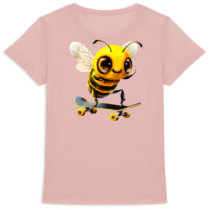 Skateboarding Bee Back T-shirt Femme à Col Rond