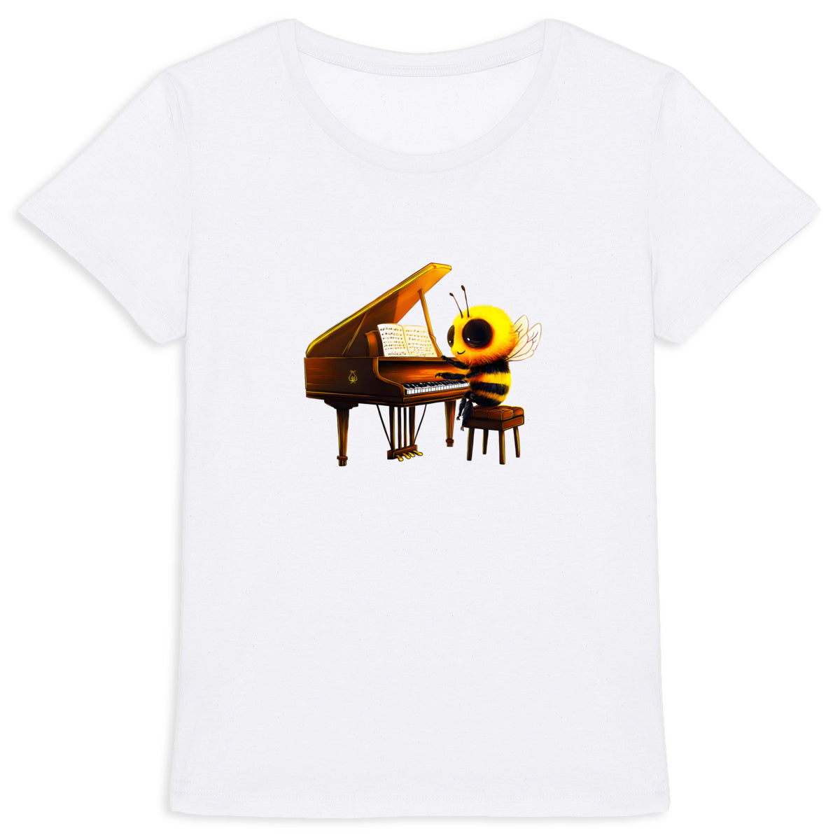 Piano Bee 1 Front T-shirt Femme à Col Rond