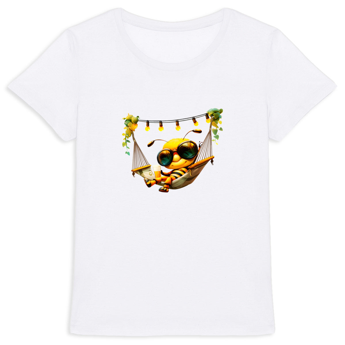 Chilling Out Bee in the Hammock Front T-shirt Femme à Col Rond