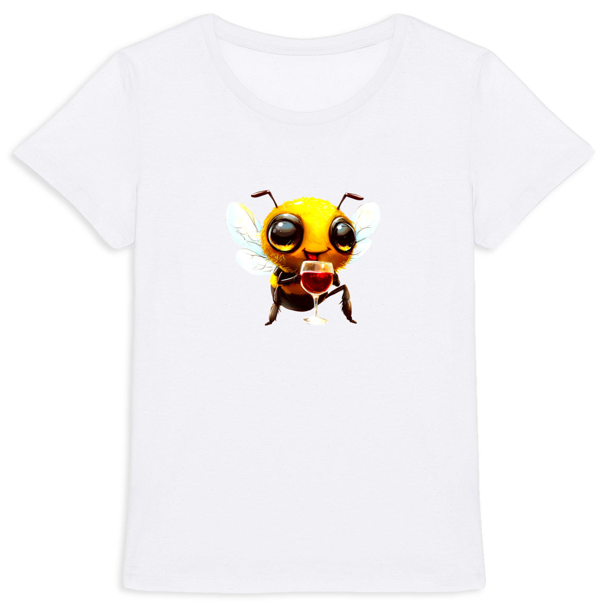 Bee Drinking Wine 1 Front T-shirt Femme à Col Rond