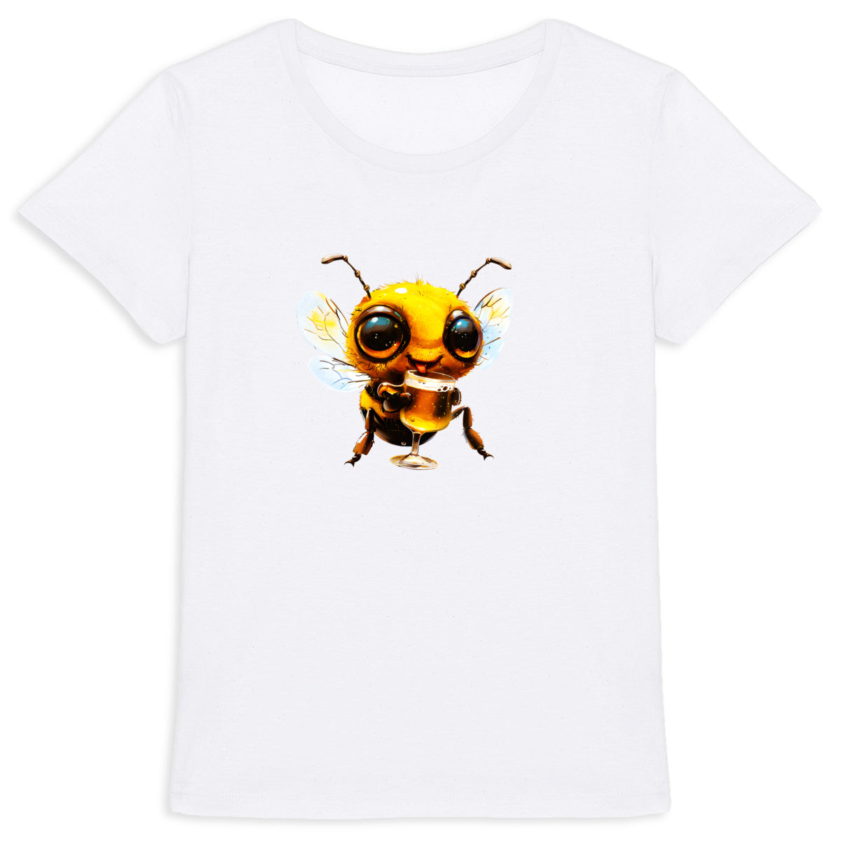 Bee Drinking Beer 1 Front T-shirt Femme à Col Rond