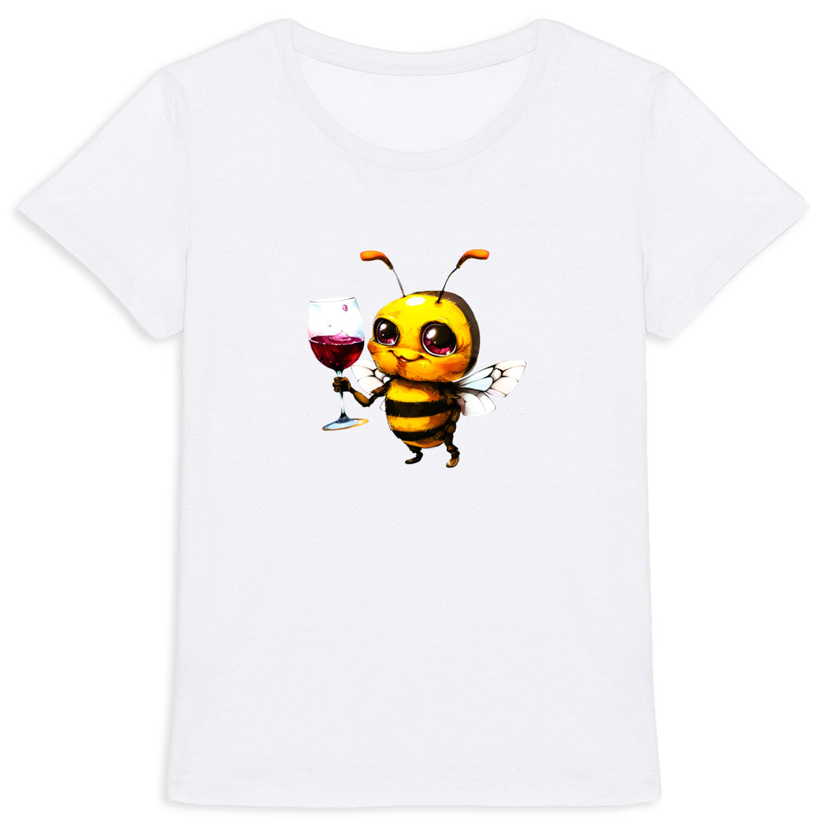 Bee Drinking Wine 2 Front T-shirt Femme à Col Rond