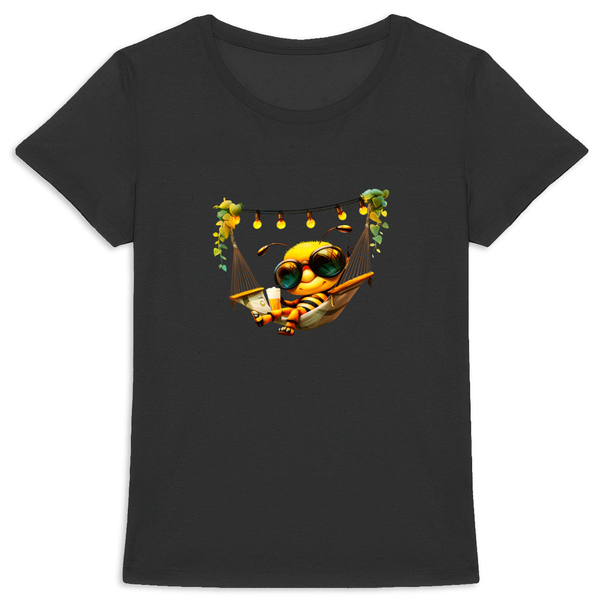 Chilling Out Bee in the Hammock Front T-shirt Femme à Col Rond