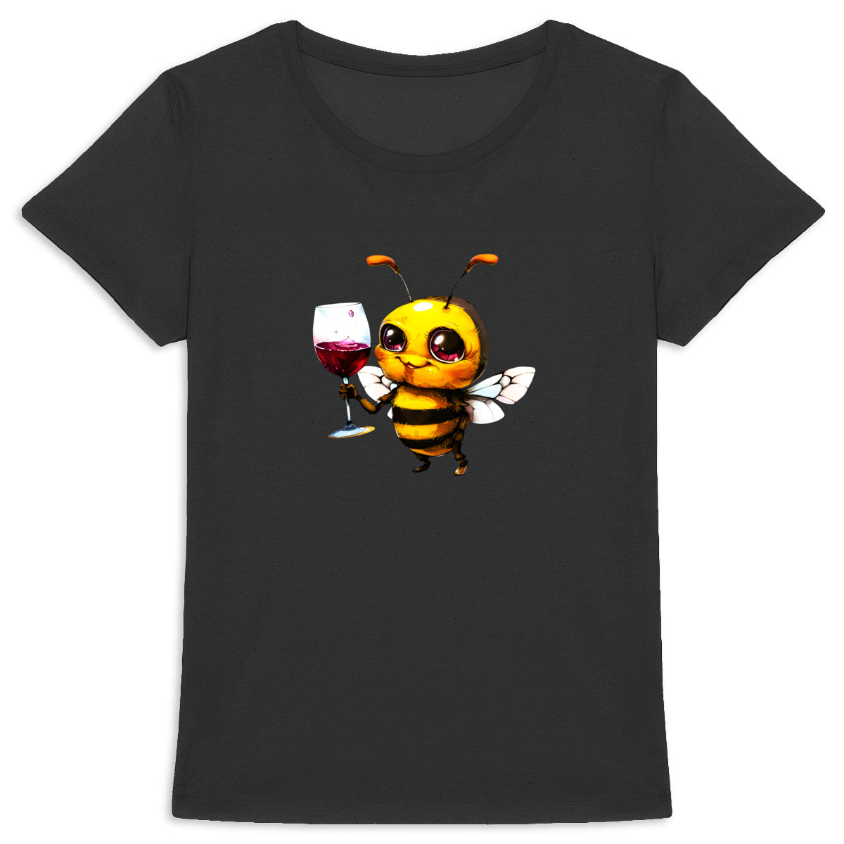 Bee Drinking Wine 2 Front T-shirt Femme à Col Rond