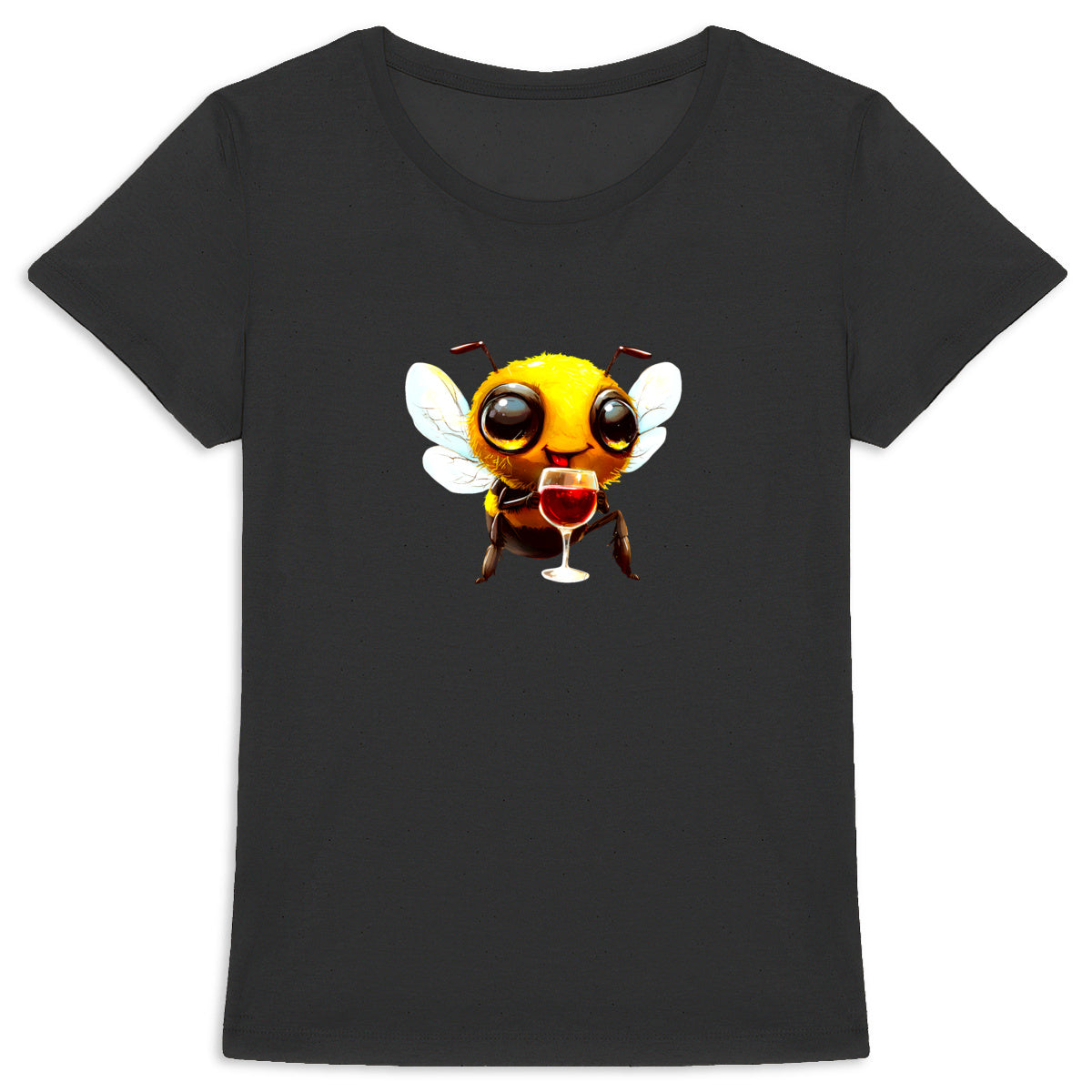 Bee Drinking Wine 1 Front T-shirt Femme à Col Rond