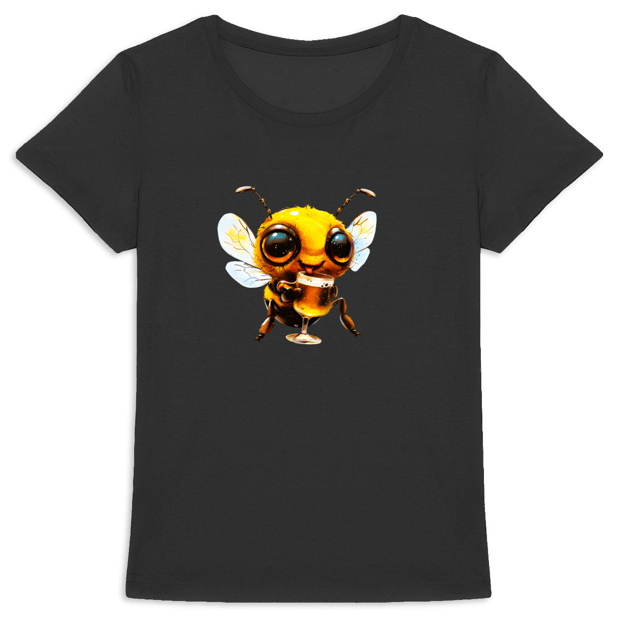 Bee Drinking Beer 1 Front T-shirt Femme à Col Rond