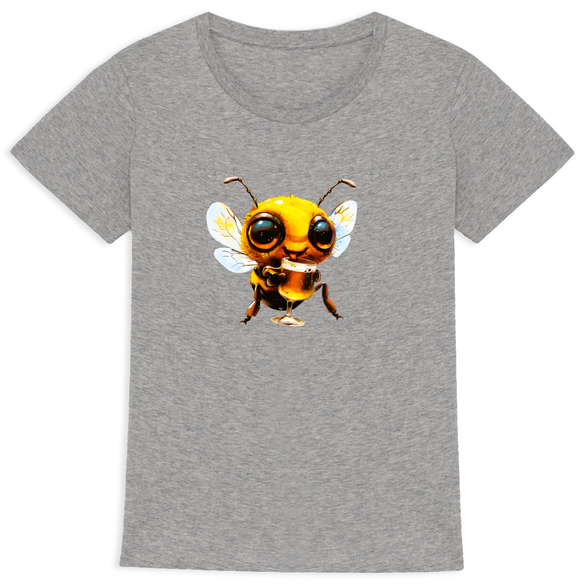 Bee Drinking Beer 1 Front T-shirt Femme à Col Rond