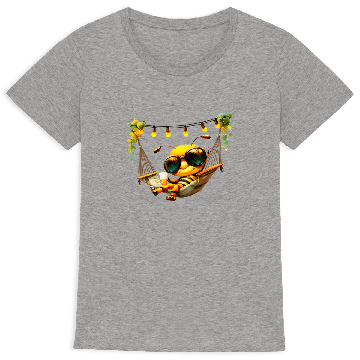 Chilling Out Bee in the Hammock Front T-shirt Femme à Col Rond