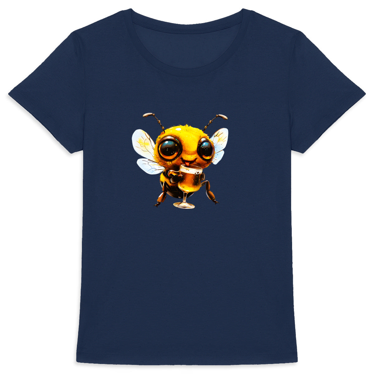 Bee Drinking Beer 1 Front T-shirt Femme à Col Rond