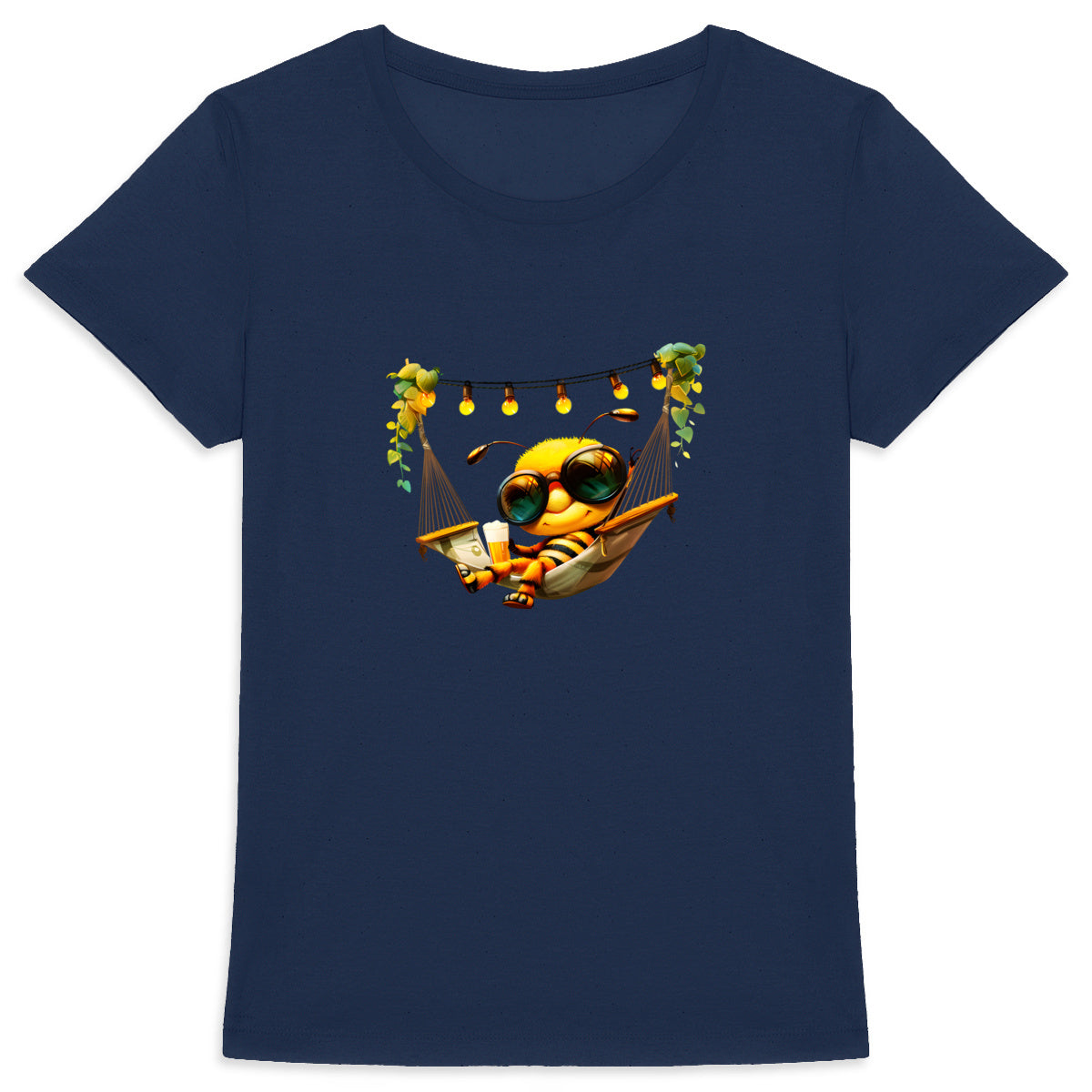 Chilling Out Bee in the Hammock Front T-shirt Femme à Col Rond