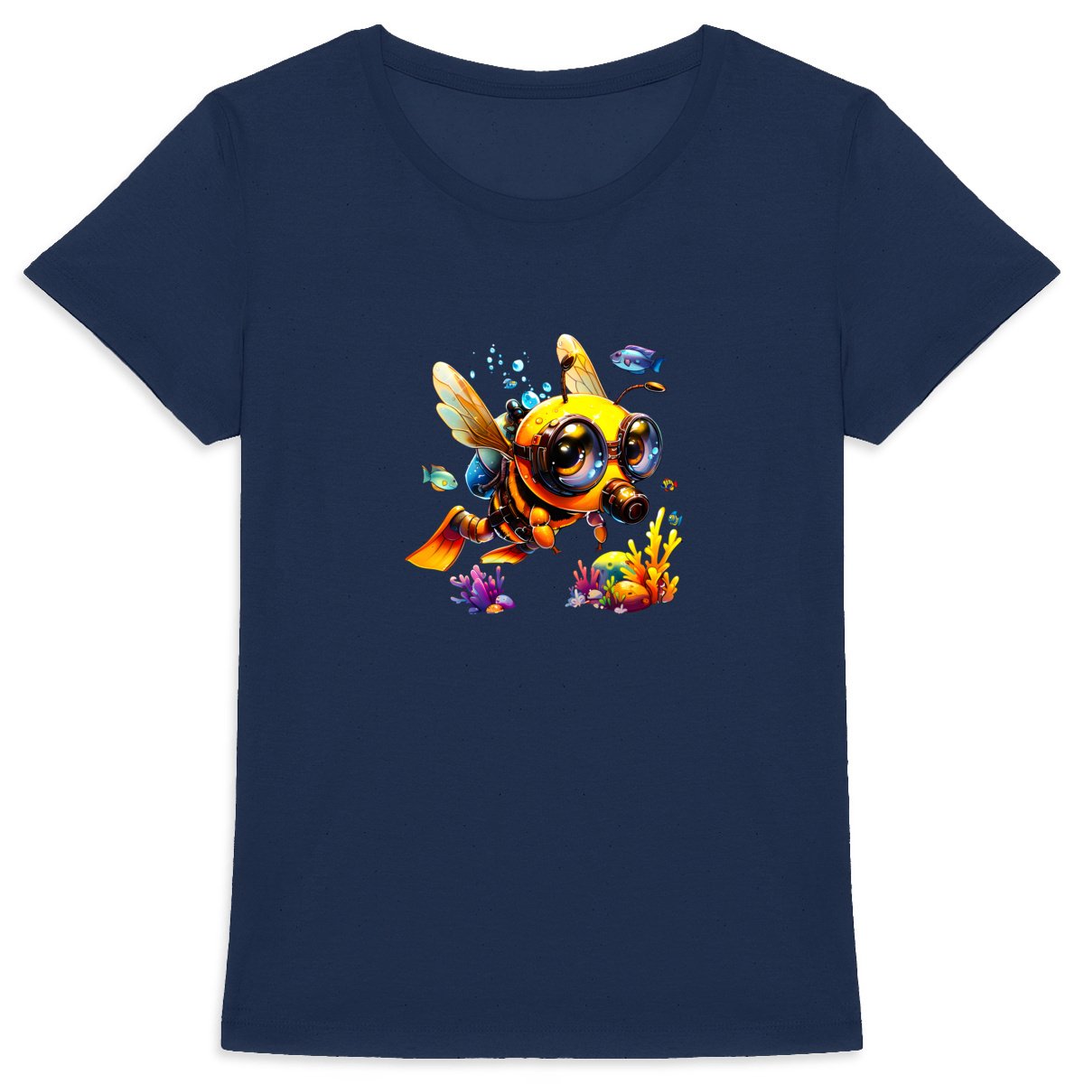 Diving Bee Front T-shirt Femme à Col Rond