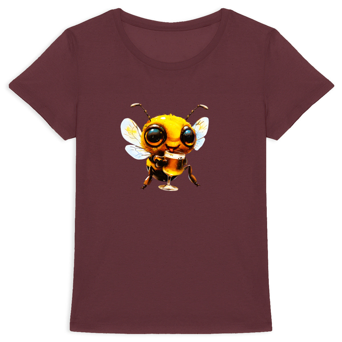 Bee Drinking Beer 1 Front T-shirt Femme à Col Rond