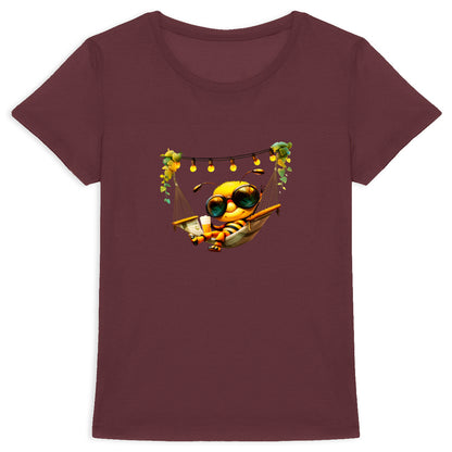 Chilling Out Bee in the Hammock Front T-shirt Femme à Col Rond