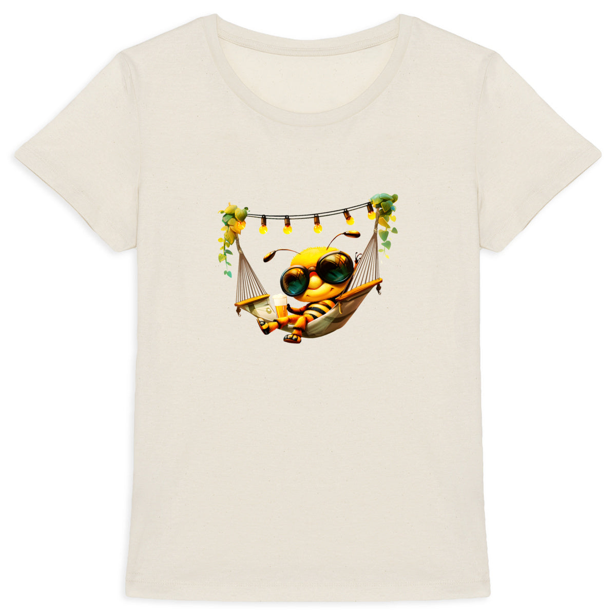 Chilling Out Bee in the Hammock Front T-shirt Femme à Col Rond