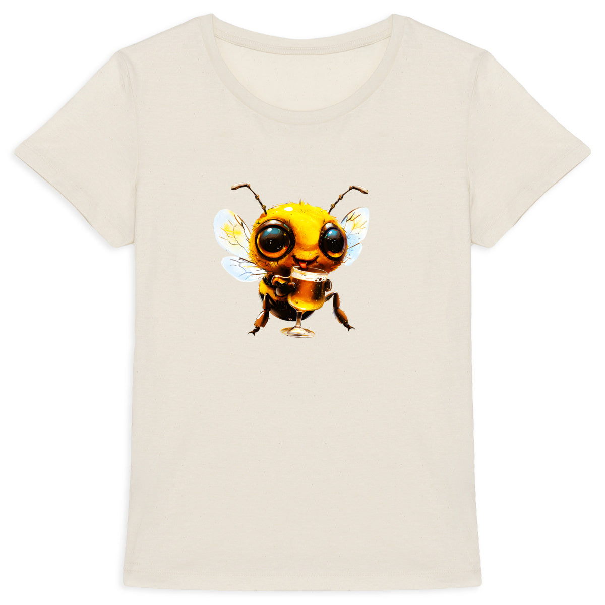 Bee Drinking Beer 1 Front T-shirt Femme à Col Rond