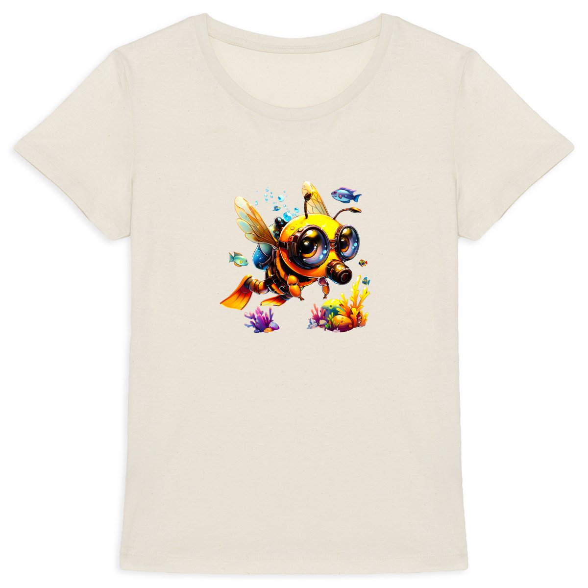 Diving Bee Front T-shirt Femme à Col Rond