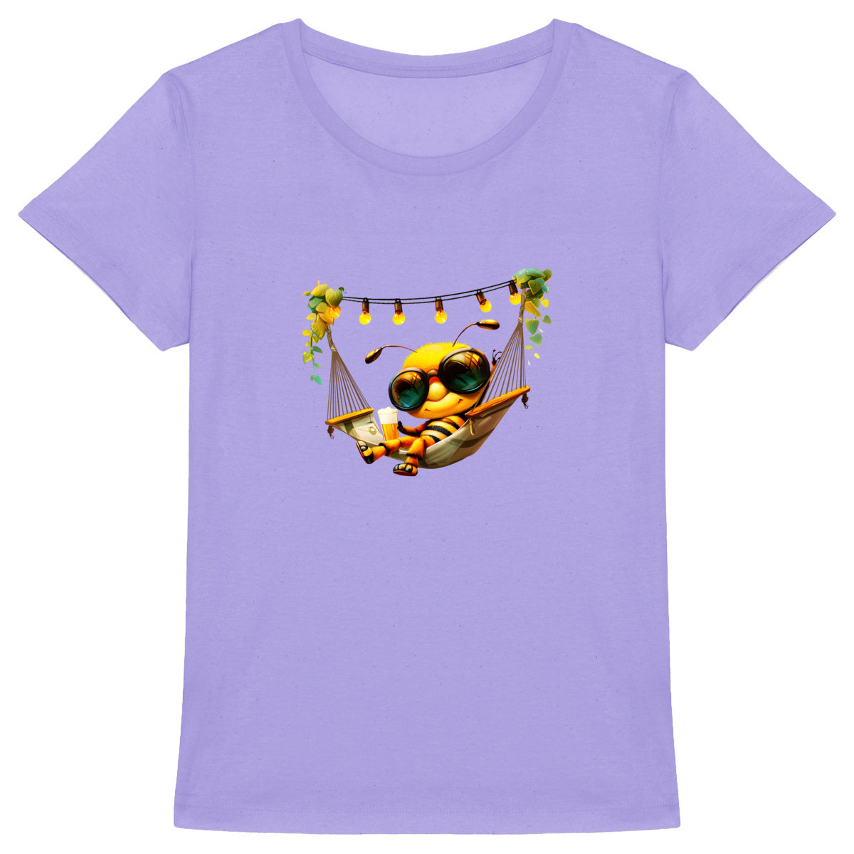 Chilling Out Bee in the Hammock Front T-shirt Femme à Col Rond