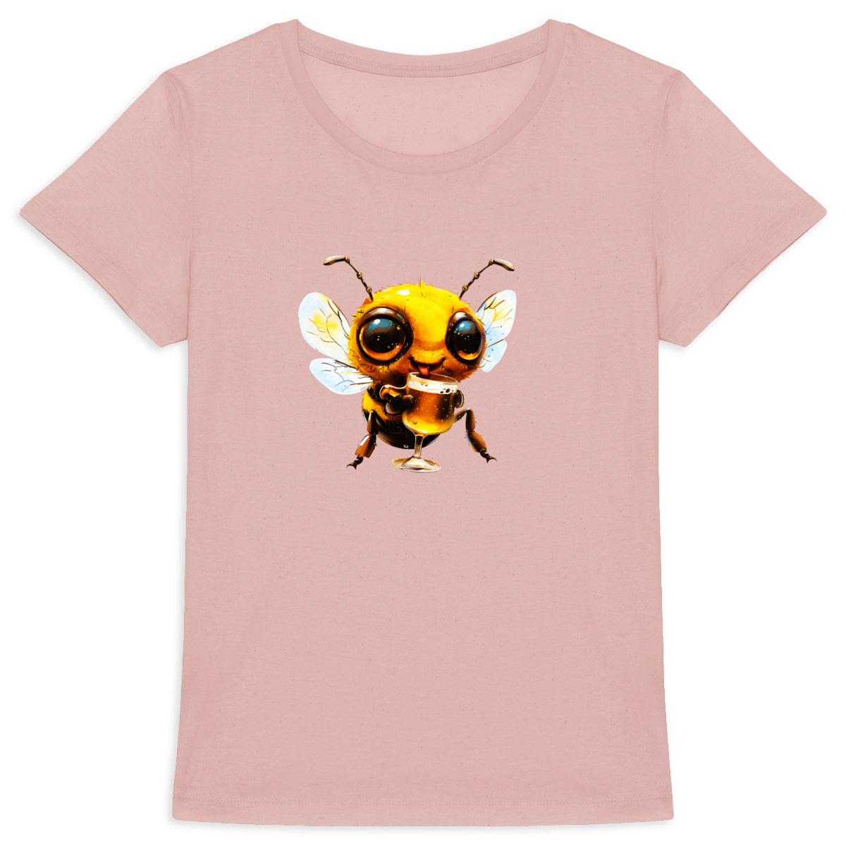 Bee Drinking Beer 1 Front T-shirt Femme à Col Rond