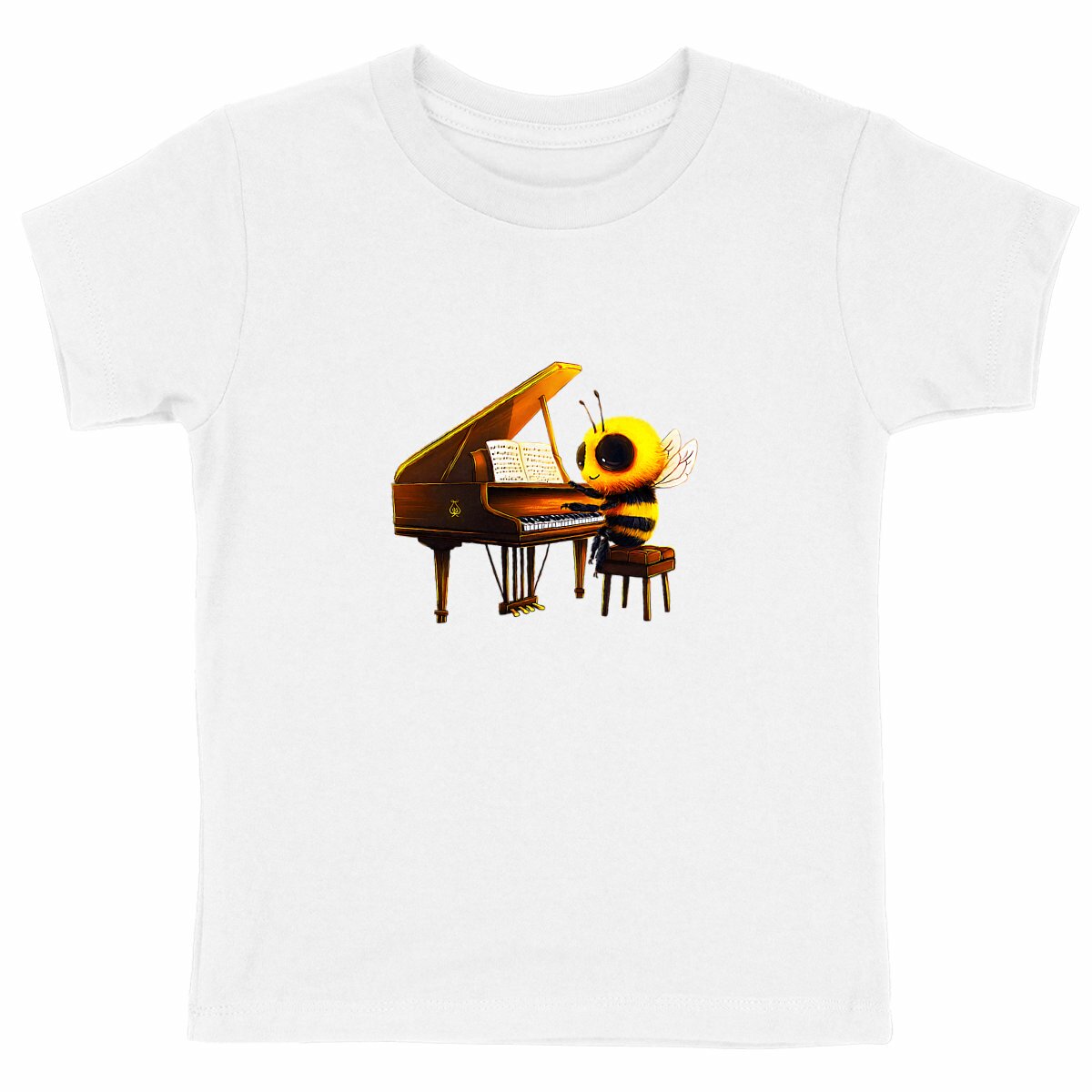 Piano Bee 1 Front T-shirt Enfant à Col Rond