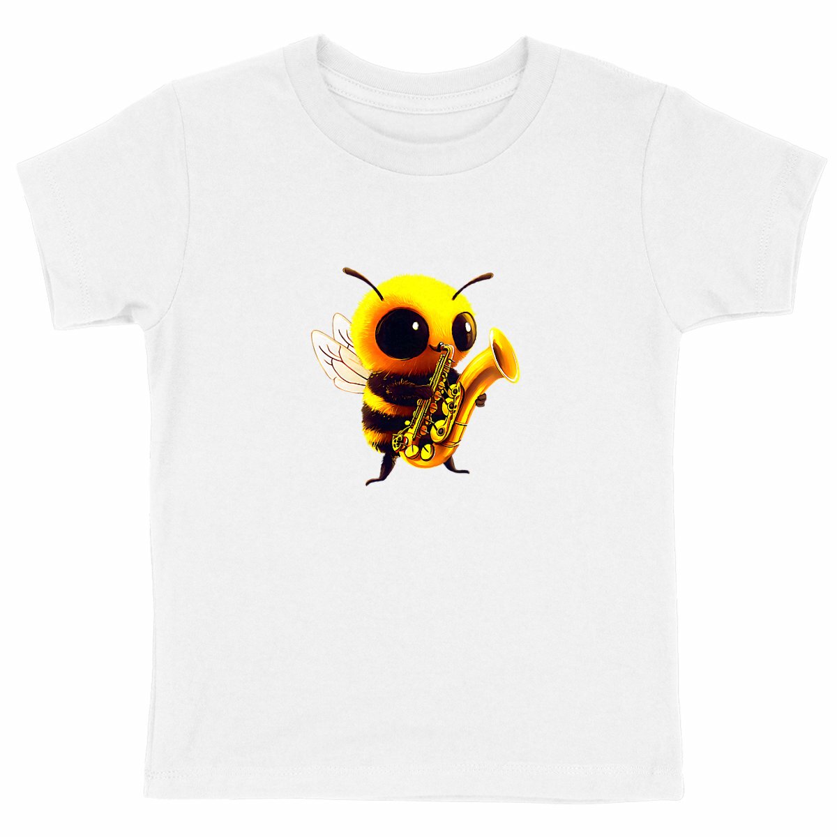 Saxophone Bee 1 Front T-shirt Enfant à Col Rond